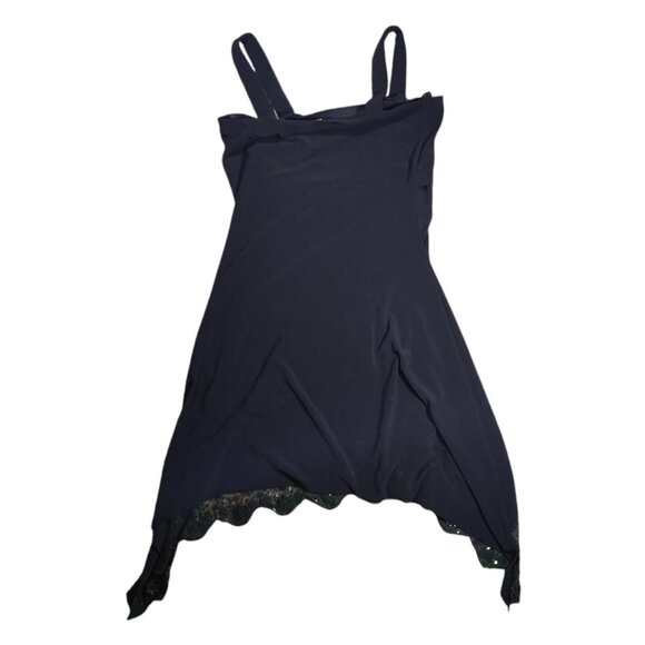 Vintage 90s Y2K Black Asymmetrical Fairy Hem Formal Goth Babydoll Mini Dress - Picture 6 of 7